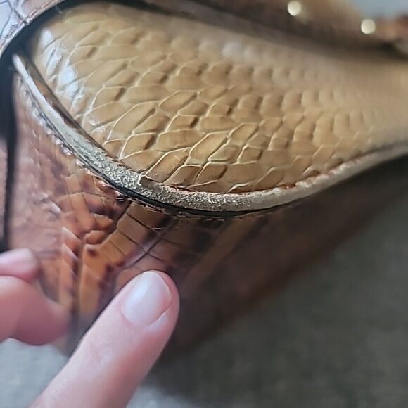 Brahmin Brown Tan Alligator Trim Double Handle Bucket Handbag Purse - Picture 7 of 16